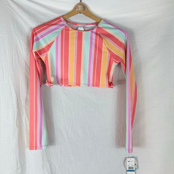 NWT Roxy Striped Swim Shirt Rash Guard Size 16 RWSHK12S - Picture 1 of 5